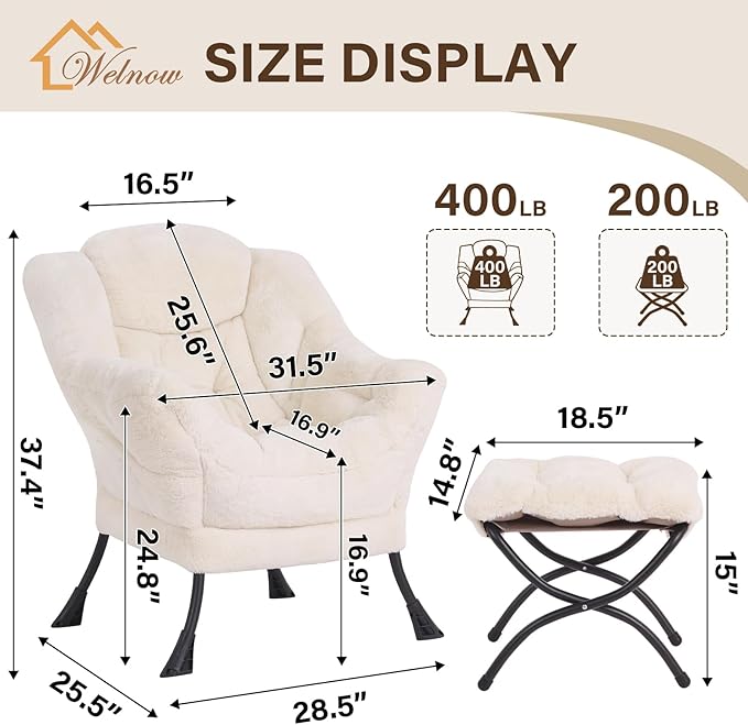 Welnow Lazy Chair with Ottoman, Modern Accent Chair with Armrests and a Side - Image 3