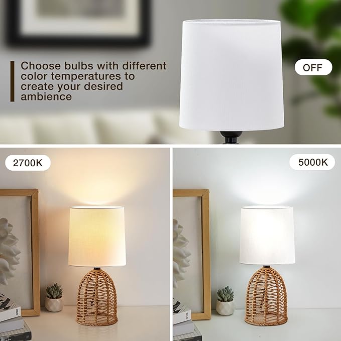 EJIAXIN Rattan Lamp Boho Lamps Set of 2-13.75" Mini Farmhouse Table Lamp Rustic - Image 5