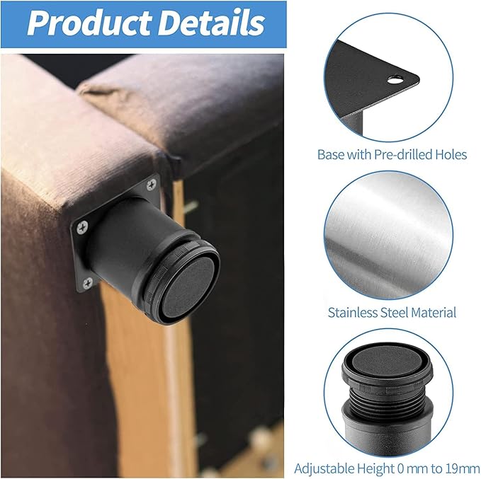 2 Inch Metal Furniture Legs Stainless Steel Adjustable Legs Black Metal Legs - Image 3