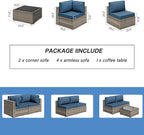7 Piece Outdoor Patio Furniture Set, Natural PE Rattan Wicker Sectional Sofa - Image 4