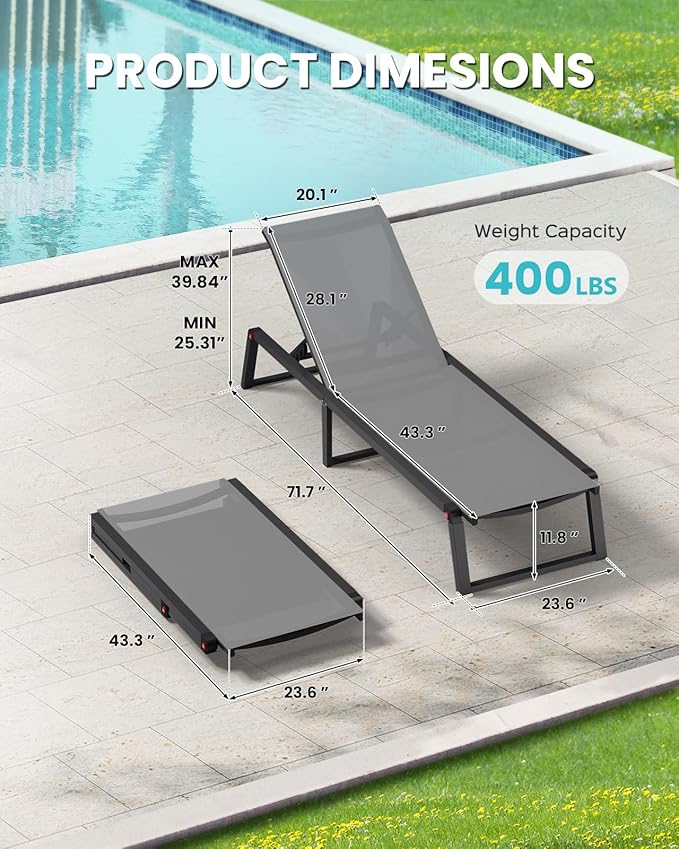 Aluminum Chaise Lounge Chair Outdoor, Foldable& No Assembly Patio Pool Lounge - Image 2