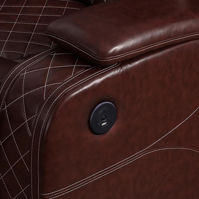 Power Recliner Chair with LED Lights, Leather Manual Recliner 1 Seat, Living - Image 6