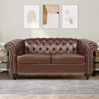 Mid-Century 2 Seater Sofa, Faux Leather Loveseat - Image 3
