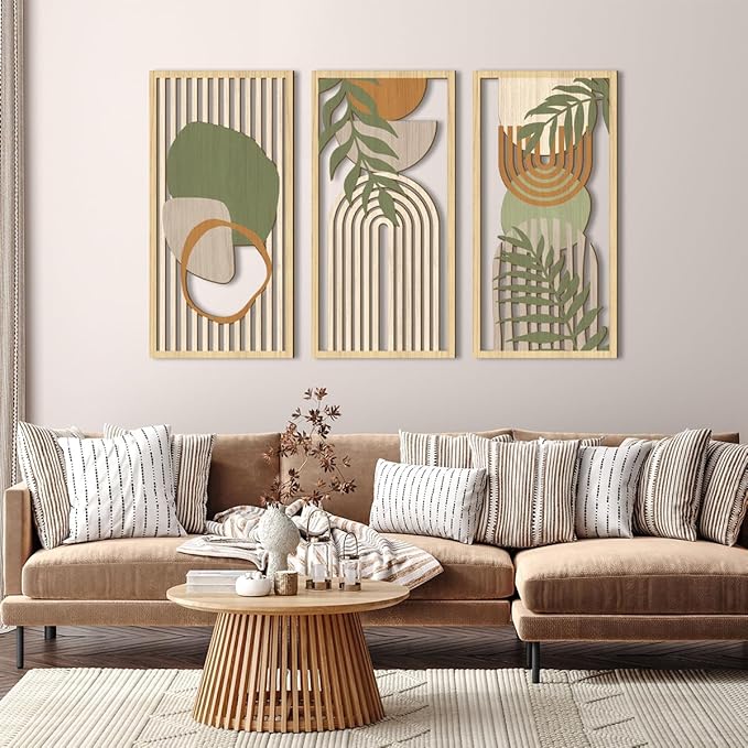 IARTTOP Boho Mid-century Modern Wood Wall Art 16x32 Inch Large Green Abstract - Image 2
