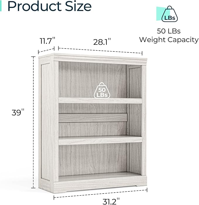 LINSY HOME 3-Tier Bookcase, Small Bookshelf Wood Display Storage Shelves - Image 3