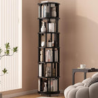 Muwuele Solid Wood Rotating Bookshelf on Wheels, 6 Tier, Round Revolving by Muwuele