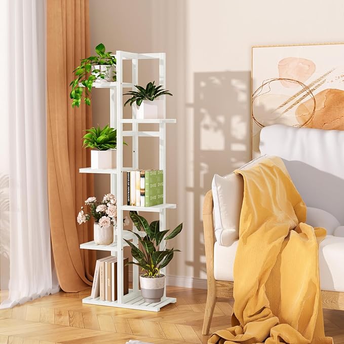 ROMGUAR CRAFT 6 Tier Bamboo Plant Stand Indoor, Wood Tall Flower Holder Corner - Image 4