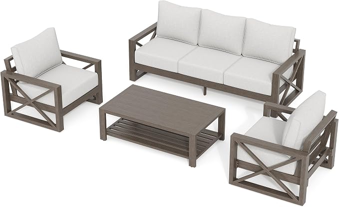 UDPATIO Aluminum Patio Furniture Set, Faux Wood Grain Modern Outdoor Furniture - Image 7
