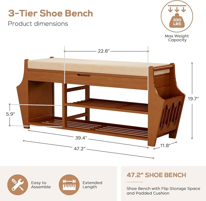 oakvivo 47.2in Shoe Bench Entryway - Image 2