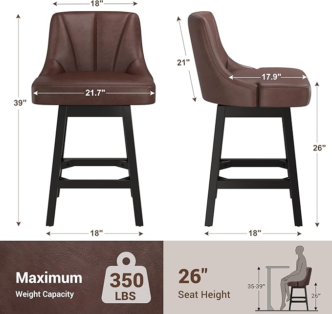 YaFiti Swivel Bar Stool 1 Pcs, 26 Inch Counter Height Bar Stools - Image 3