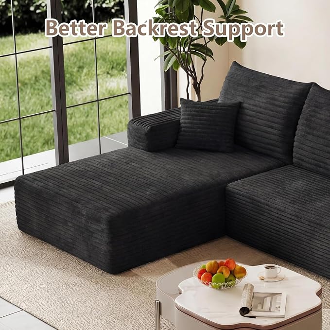 107.5" Cloud Sectional Couch L-Shaped Chaise, Comfy Corduroy Boneless Couch - Image 5