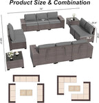 ALAULM 12 Pieces Outdoor Patio Furniture Set Sectional Sofa Sets Brown PE - Image 5