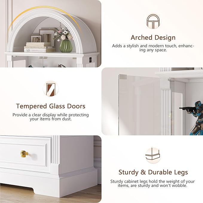Arched Display Cabinet with Glass Doors, 4-Tier Display Case - Image 6