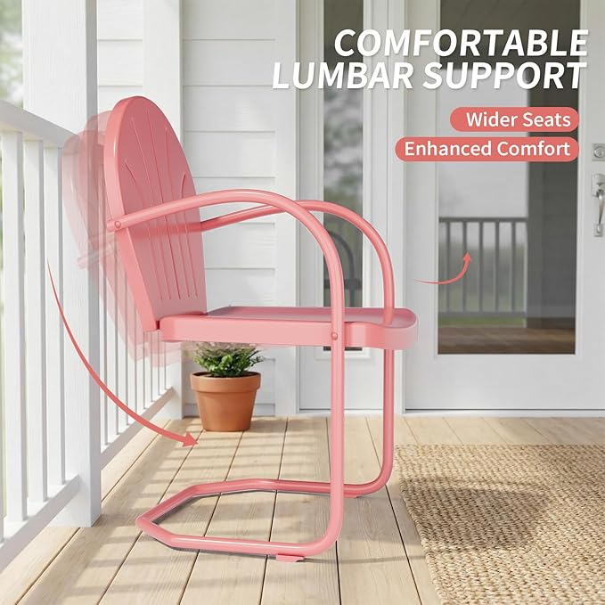 Patio Bistro Set Retro Metal Outdoor Seating Conversation 3 Pieces, 2 C-Spring - Image 5
