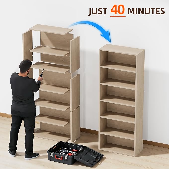 Furniwell 71" Tall Bookcase Bookshelves, 6 Tier Floor Standing Bookcases Open - Image 7