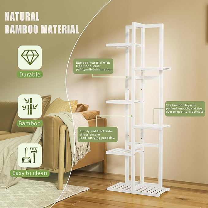 ROMGUAR CRAFT 6 Tier Bamboo Plant Stand Indoor, Wood Tall Flower Holder Corner - Image 5