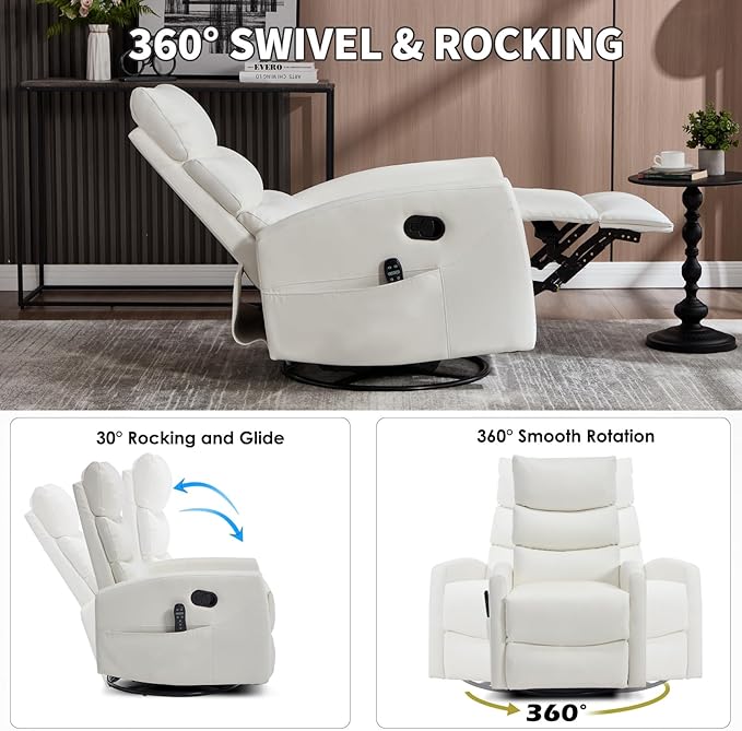 Trustyue Swivel Rocker Recliner Chair, 360° Swivel Recliner - Image 8