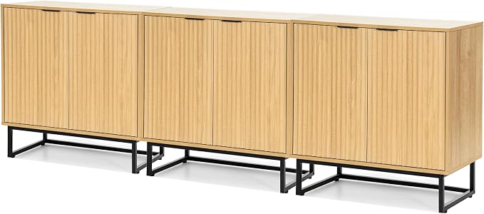 EYYTHUNG Fluted Cabinet with Storage Set of 3, Sideboard Buffet Cabinet with by EYYTHUNG