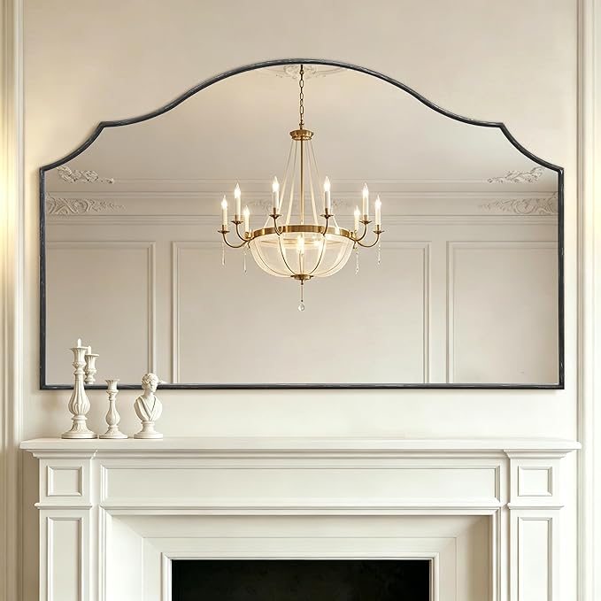 Besdomus Oversized Scalloped Black Mirror: 54"x34" Modern Minimalist Wood Frame by Besdomus