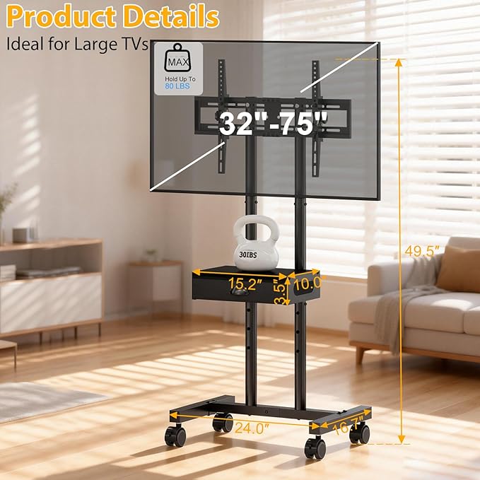 Hayexiha Rolling TV Stand with Drawer - Image 4