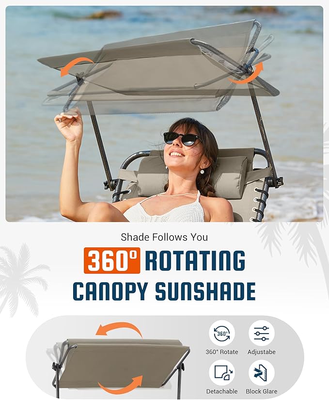 KingCamp Lounge Chair with face Hole & Canopy Shade, 400LBS Folding Portable - Image 4