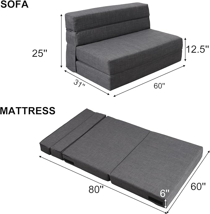 ANONER 60" Fold Sofa Bed Couch Memory Foam - Image 2