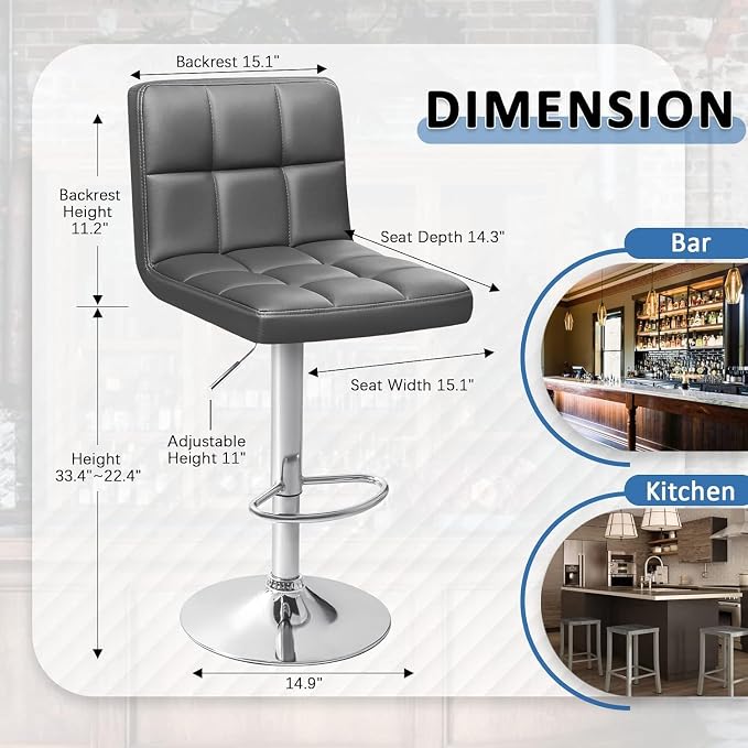 Homall Bar Stools Modern PU Leather Adjustable Swivel Barstools, Armless - Image 3
