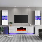 AMERLIFE 3-Piece Modern Wall Unit Entertainment Center Set, High Gloss 80" by AMERLIFE