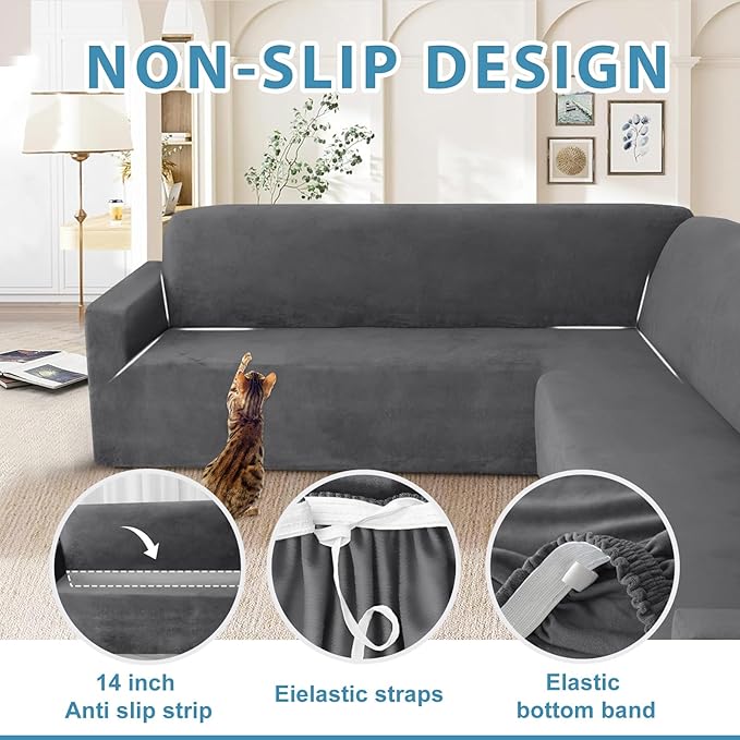 HDCAXKJ Corner Sectional Couch Covers Velvet Stretch L Shape Sofa Cover Soft - Image 4