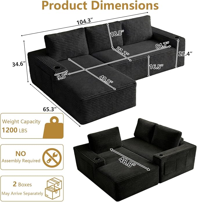 104" Cloud Sectional Couch L-Shaped - Image 2