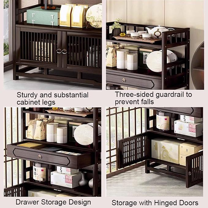 Bamboo Storage Cabinet with Drawer, Tea Set/Book/Decorative Items Storage Rack - Image 3