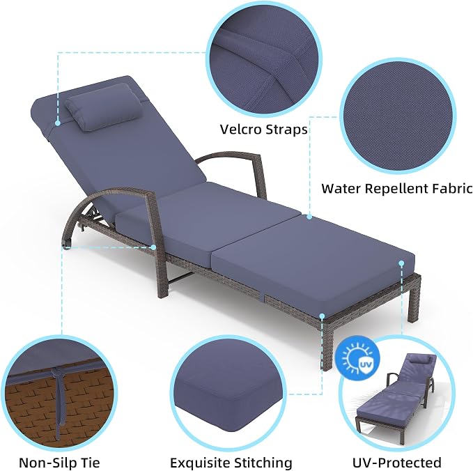 GarveeLife 2-Piece Rattan Patio Folding Chaise Lounge, 5-Position Adjustable - Image 6
