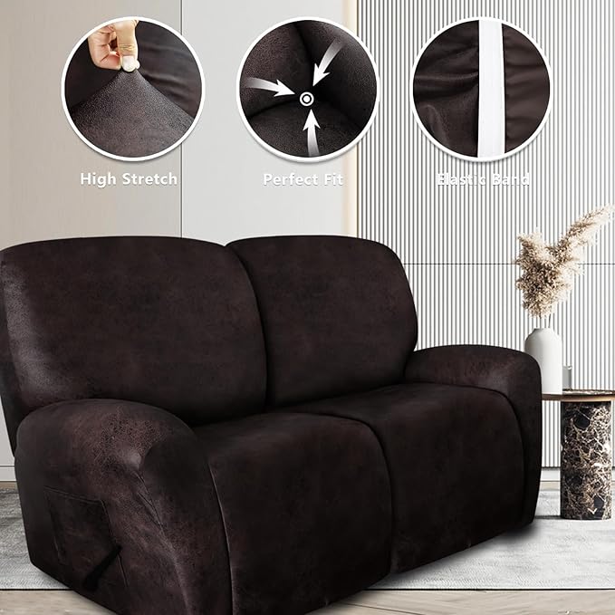ANARACHON Leather Look Recliner Couch Cover 8-Piece Recliner Sofa Slipcovers 3 - Image 5