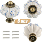 Ivory & Blue Pumpkin Knobs 6 Pack Ceramic Cabinet Knobs Vintage Drawer Pulls - Image 2