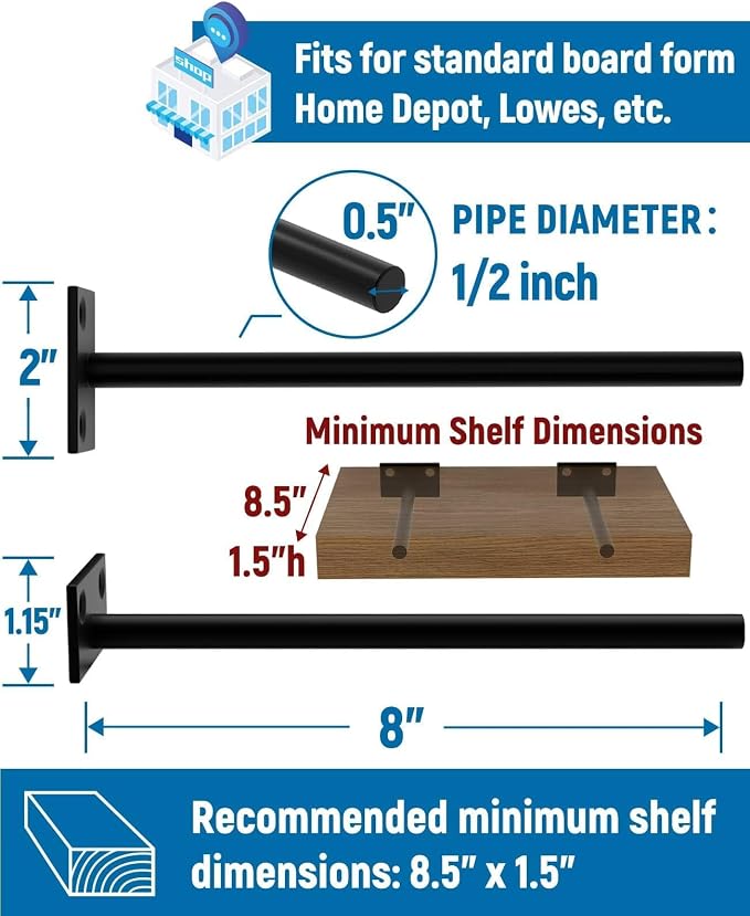 LEOPO Black 32-Pack 8 inch Floating Shelf Brackets, Hidden Shelf Bracket - Image 3