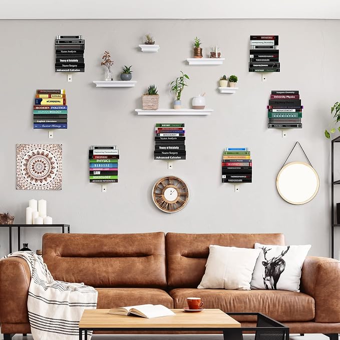 Floating Book Shelves for Wall, 8 Tier Invisible Floating Bookshelf, Vertical - Image 5
