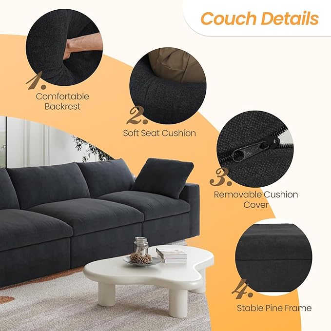 JACH V Shape Couch Sectional for Living Room, Modular Convertible Sofa - Image 3