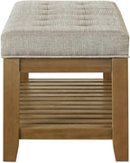 24KF Large Rectangular Upholstered Tufted Linen Fabric Ottoman Bench, Padded - Image 7