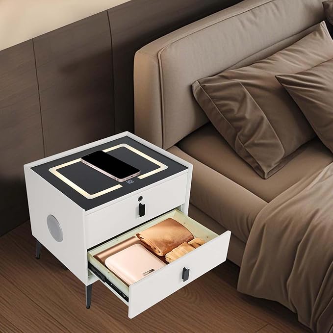 Smart Nightstand with Charging Station, Adjustable LED, USB Ports, Fingerprint - Image 6