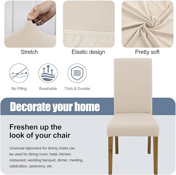 BIETYONE Stretch Dining Chair Covers Set of 8, Soft Removable Washable Kitchen - Image 3