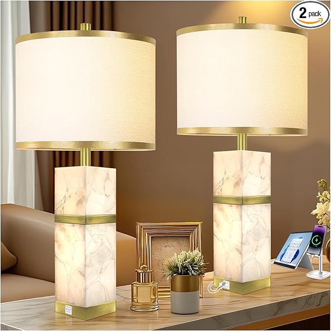 Natural Alabaster Table Lamps Set of 2 by SCENEKOY