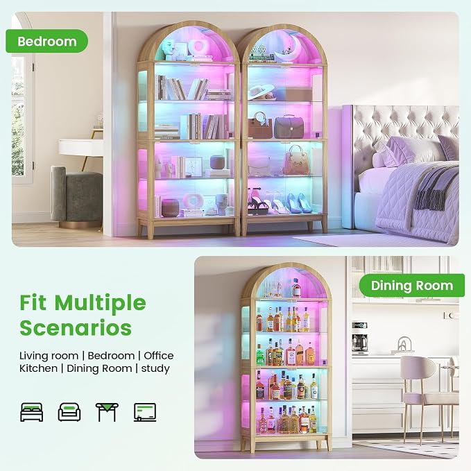 HNEBC Arched Book Shelf with Glass Doors, LED Bookcase with RGB Lights - Image 8