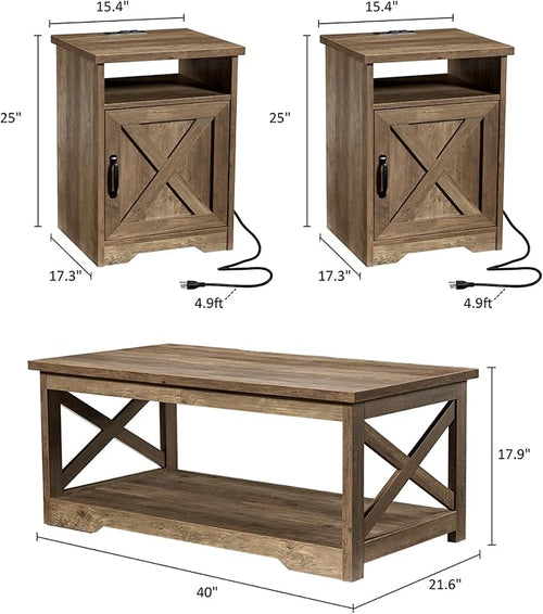 AMERLIFE 3-Piece Farmhouse Table Set Includes Coffee Table& Two End Tables - Image 2