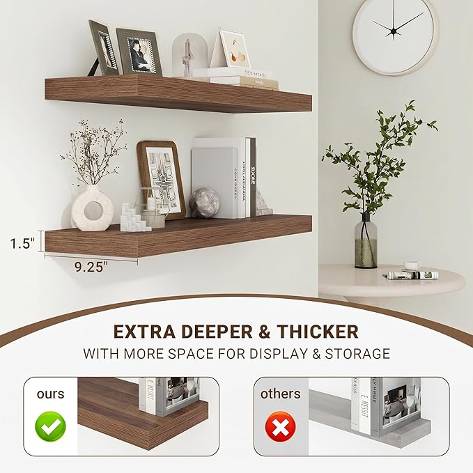 Acovy 32 Inch Floating Shelves, 3D Textured Wood Grain, Wooden Shelves - Image 5