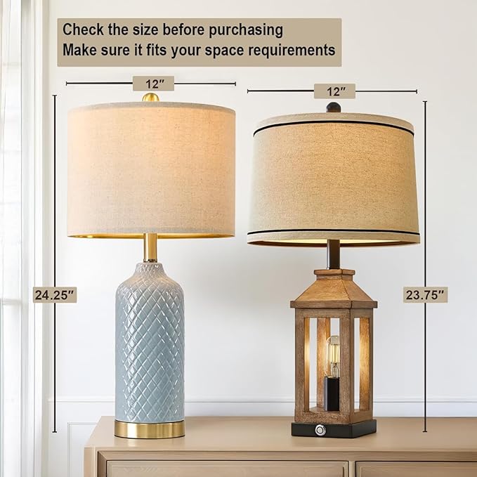 24.25" Table Lamp Modern Ceramic Blue Lamps - Image 2