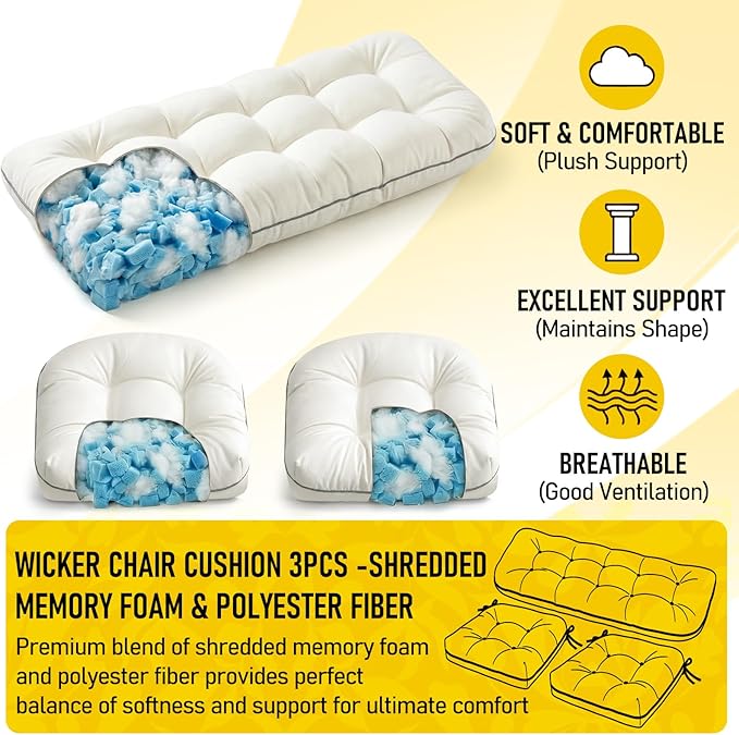 1 MIDDLE ONE Wicker Chair Cushions 3 Pieces Set - Image 4