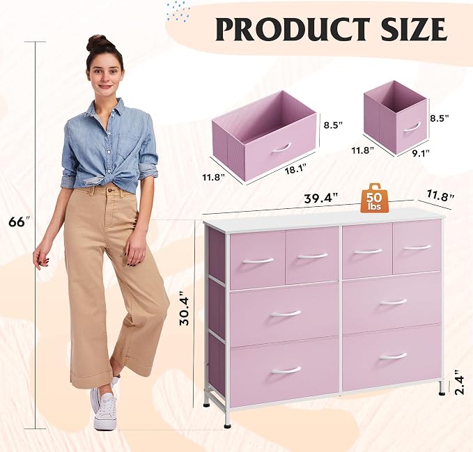 WLIVE Dresser for Bedroom with 8 Drawers, Wide Fabric Dresser for Storage and - Image 3