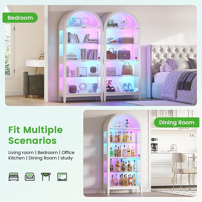 HNEBC Arched Book Shelf with Glass Doors, LED Bookcase with RGB Lights - Image 7