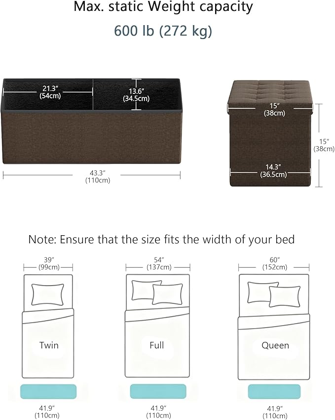 GLAXYFUR 43 Inches Folding Storage Ottoman Bench, Storage Chest, Footrest - Image 7