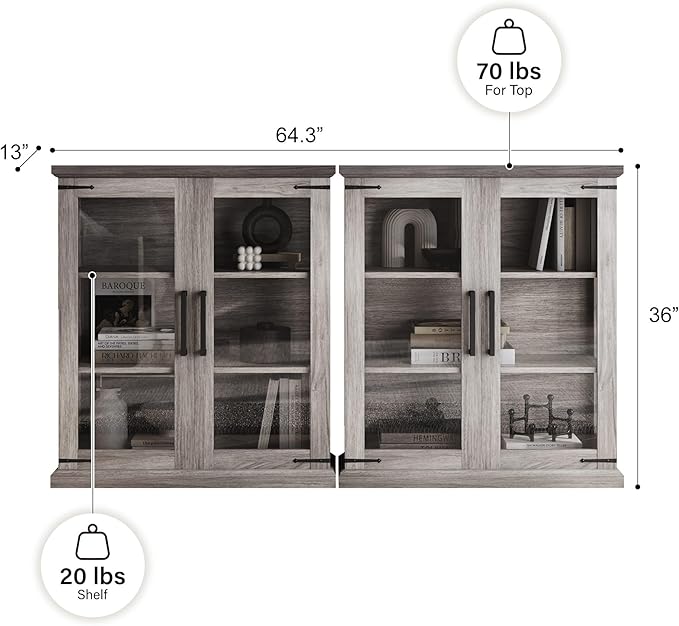 BELLEZE Set of 2 Glass Display Cabinet, Living Room, or Kitchen - Image 2